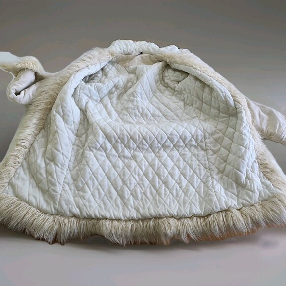 Women's Cream Faux Fur Trim Hooded Coat - Picture 14 of 16